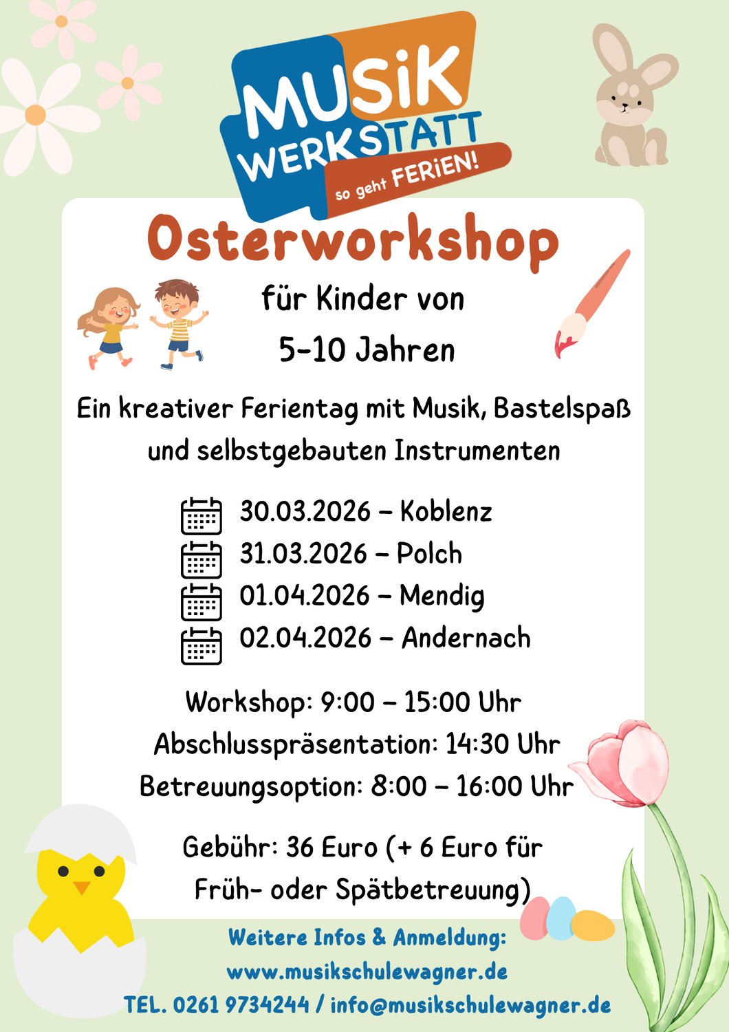 Flyer Oster-Workshops|Info zu Brückentagen und Fastnacht